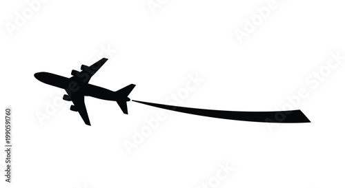 Airplane in flight leaving a contrail stark black silhouette