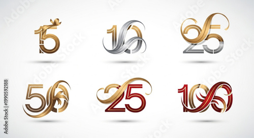 Collection of stylized numbers representing anniversaries and milestones.