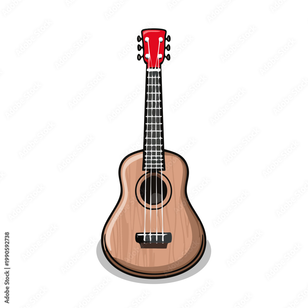 Obraz premium Wooden Ukulele String Instrument with Red Headstock and Fretted Neck
