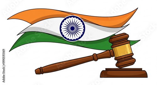 Indian flag and gavel symbol of justice and law in India vector illustration for legal concepts and national pride