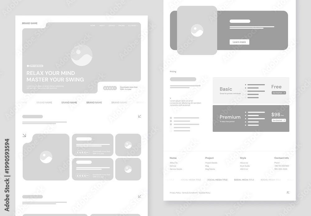 Website Wireframe UI Kit Template Stock Template | Adobe Stock