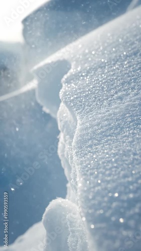 Crisp snow closeup, winter landscape with fresh snow and sparkling details.