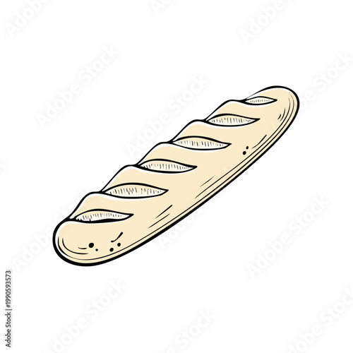 Simple Hand Drawn Illustration of a Freshly Baked Baguette Bread