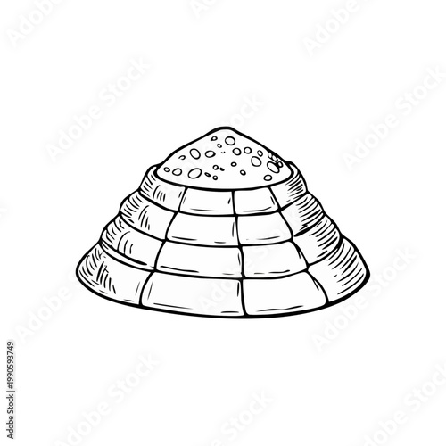Hand drawn conical pile of powdered spice or ingredient in layered circular tiers