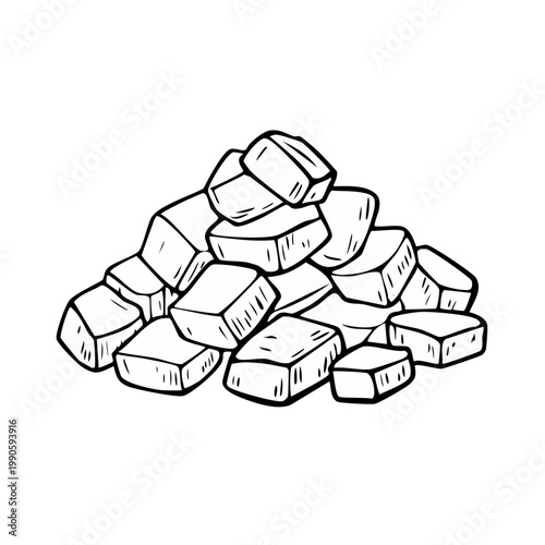 Hand drawn pile of sugar cubes illustration simple outline art stacked for sweetening and baking ingredient