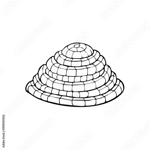 Hand drawn illustration of a woven conical hat layered for protection and style