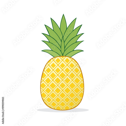 Vibrant yellow pineapple with green spiky leaves a tropical fruit illustration