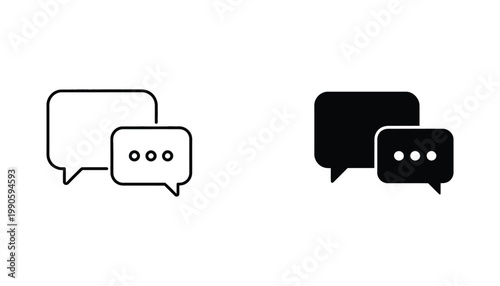 Speech bubble communication chat icon set with ellipses in outline and solid black styles for social media messenger and mobile app interfaces