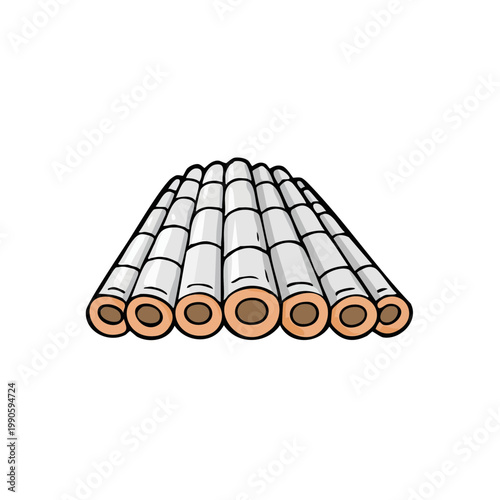 Hand drawn illustration of a bamboo raft with a white background