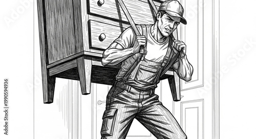 Man carrying heavy furniture with a strap illustration.