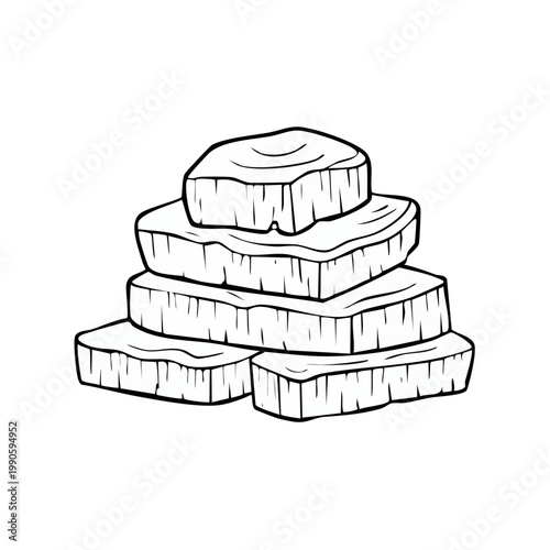 Stylized stacking of rough hewn stone blocks for building or abstract art