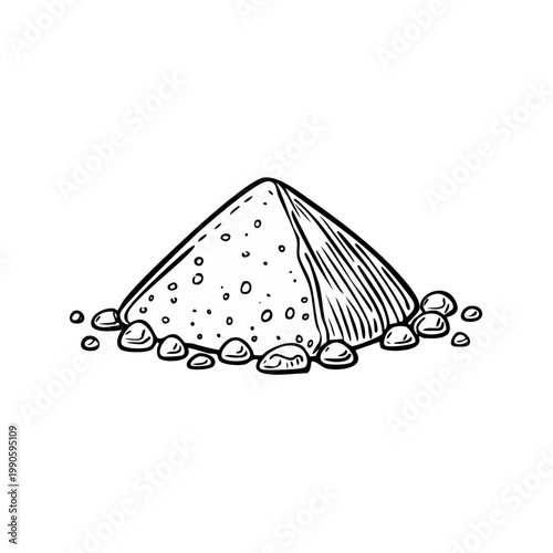 Hand drawn illustration of a mound of sand with small pebbles and granules