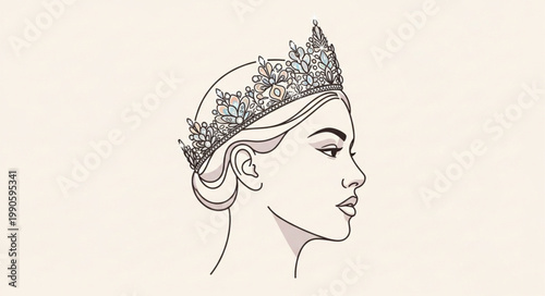 Elegant Woman Wearing a Detailed Crown in Profile.