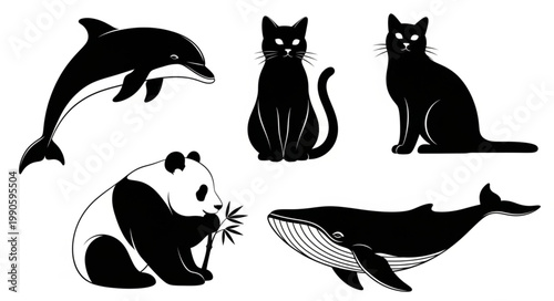 Collection of Black Silhouettes of Animals.