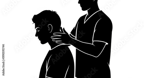 Chiropractor Adjusting Patient Neck Silhouette.