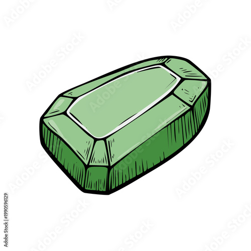 Hand drawn emerald gemstone with faceted edges and green hue