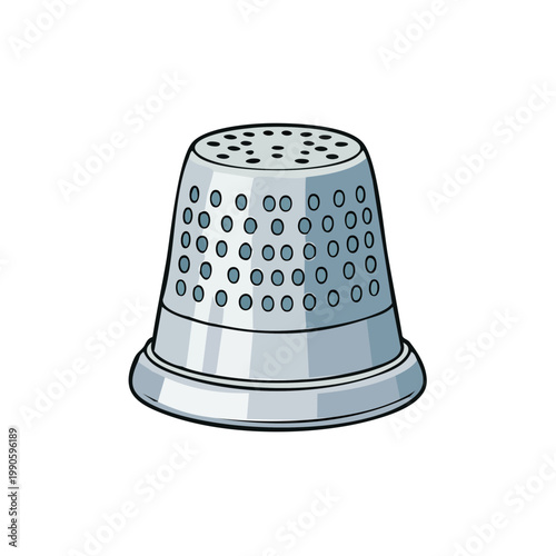 Silver thimble with many small holes for sewing and crafting protection