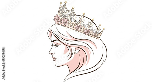 Elegant Woman Wearing a Crown Illustration.