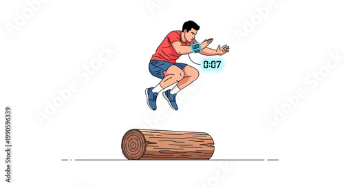 man jumping over log hurdle in athletic competition