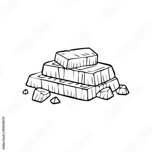 Stacked gold bars illustration with rough texture and scattered nuggets