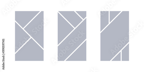 Image collage layout template. Grey mosaic mood board grid collection. Picture frame set. Photo album idea for banner, poster, comic page, flyer, brochure, booklet, memory wall design. Vector pack