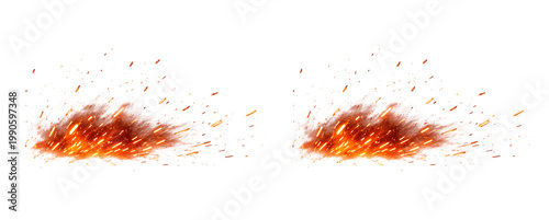 Fire sparks and embers flying with smoke background.