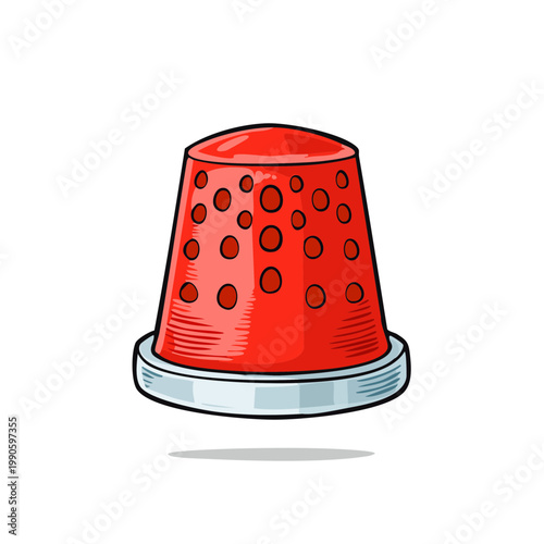 Bright red thimble with small round holes for sewing and crafting protection