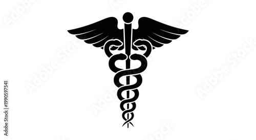 The caduceus symbol featuring a staff with intertwined snakes and wings