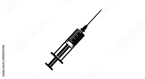 A black silhouette of a hypodermic syringe against a white background