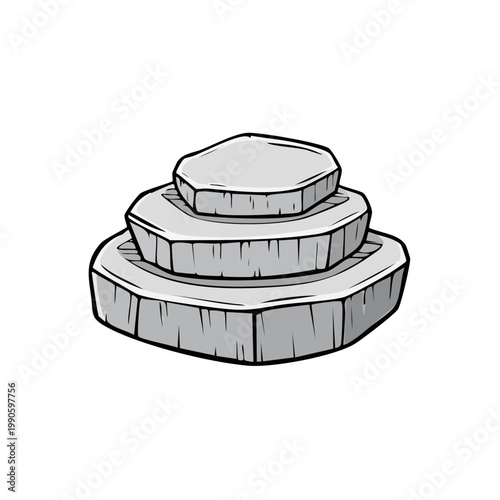 Three stepped stone platforms arranged in a tiered pyramid shape artistic illustration