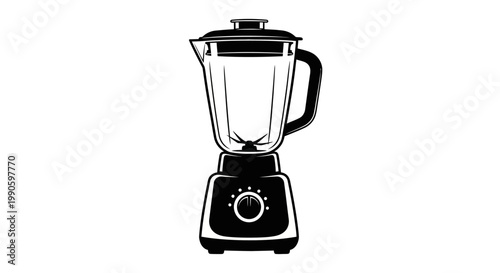Black and white illustration of a modern kitchen blender appliance