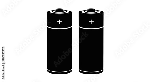 Two black cylindrical batteries stand side by side on a white background