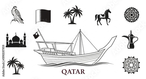 Qatar Symbols and Icons Collection.