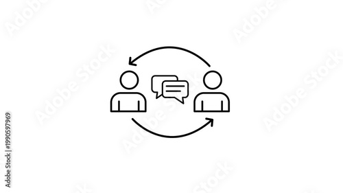 Animated communication loop between two people exchanging messages , collaboration feedback conversation cycle connection interaction concept in modern digital environments