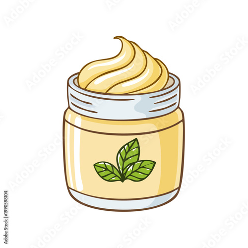 Jar of Cream with Mint Leaves Label Hand Drawn Illustration