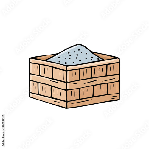 Hand drawn wooden crate filled with coarse salt or sand illustration