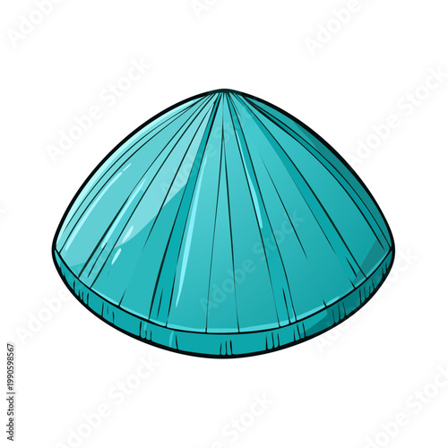 Turquoise Conical Asian Hat in Cartoon Style