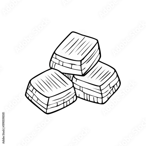 Hand drawn illustration of three sugar cubes stacked together in a simple artistic style