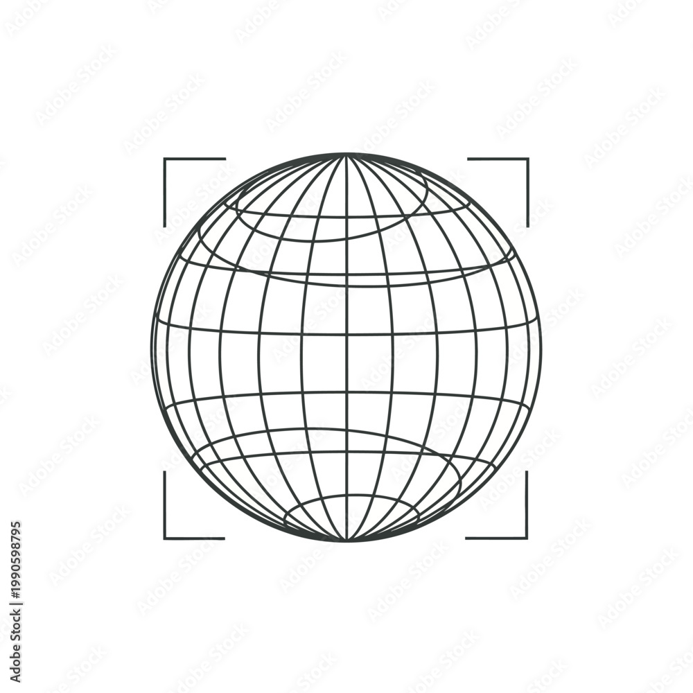 Obraz premium Global Focus Line Art Illustration of a Wireframe Globe.