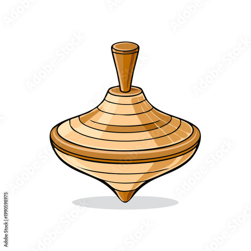 Classic wooden spinning top toy with detailed wood grain texture for childhood fun