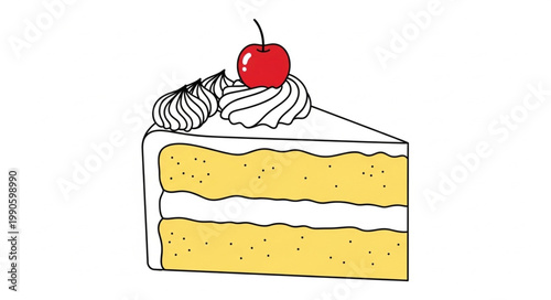 Slice of delicious vanilla cake with cherry on top.