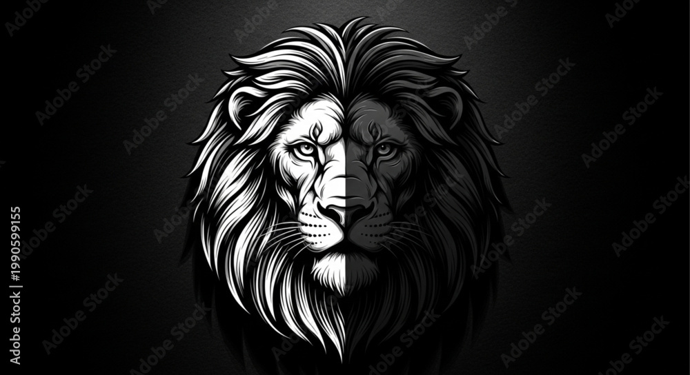 Obraz premium Majestic Lion Head Illustration with Dramatic Lighting.