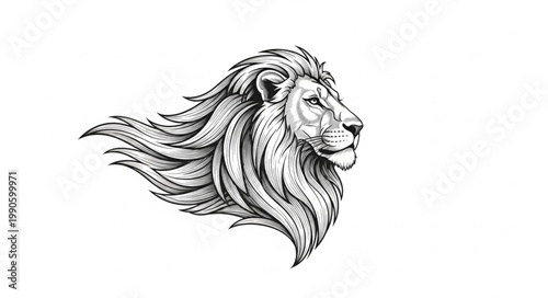 Majestic Lion Head Profile Sketch Illustration.