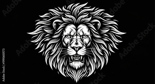 Majestic Lion Head Illustration with Intense Gaze.