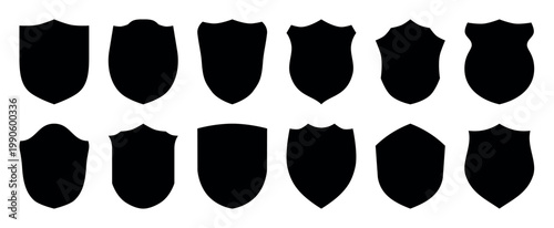 shield silhouettes collection badge emblem crest shapes set black icons medieval heraldry protection security logo template design isolated vector style classic armor symbols pack