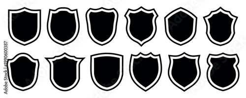 shield outline badges collection double border emblem crest line icons set black contour heraldry protection security logo template modern vector style clean minimal symbols pack
