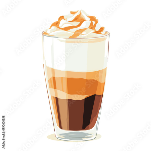 cup of hot latte macchiato drink isolated vector illustration
