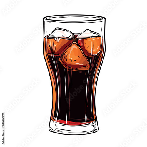 glass of fresh cola with ice isolated vector illustration