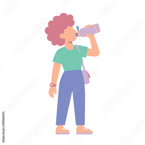Young woman staying hydrated by drinking water from a reusable bottle, promoting a healthy and active lifestyle with a refreshing break