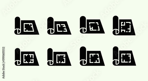 Architectural Blueprints Rolled Up, Floor Plans Icon Set, Design and Planning Concept